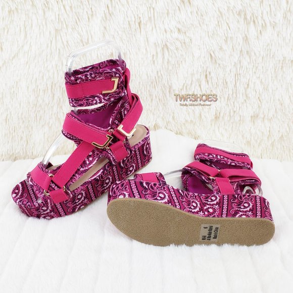 Fuchsia Pink Paisley Bandanna 2" harness strap shoes Comfy Pink Bandana - Picture 8 of 12